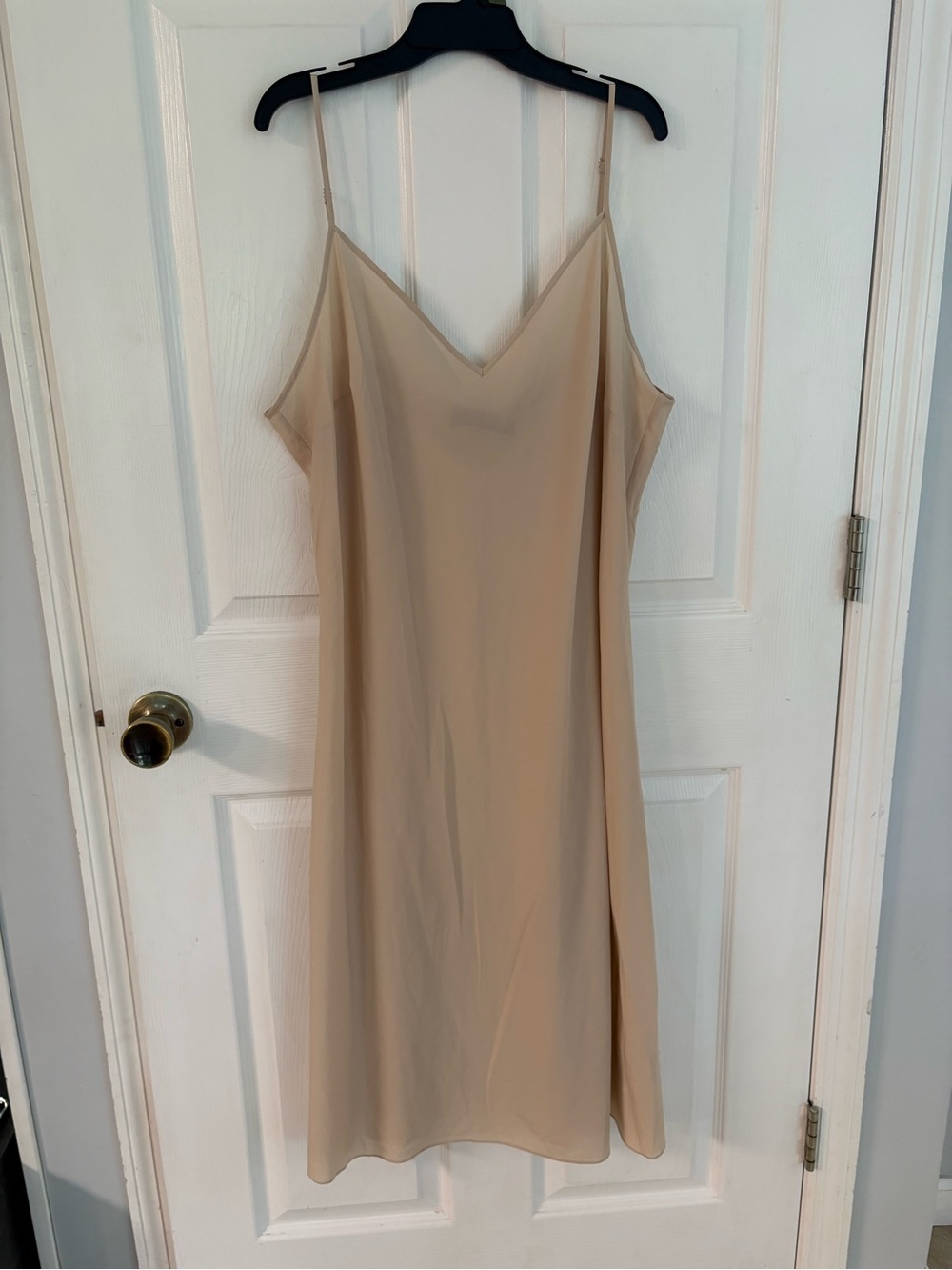 Ralph Lauren Nude-Beige Slip Midi Dress with Spaghetti Straps